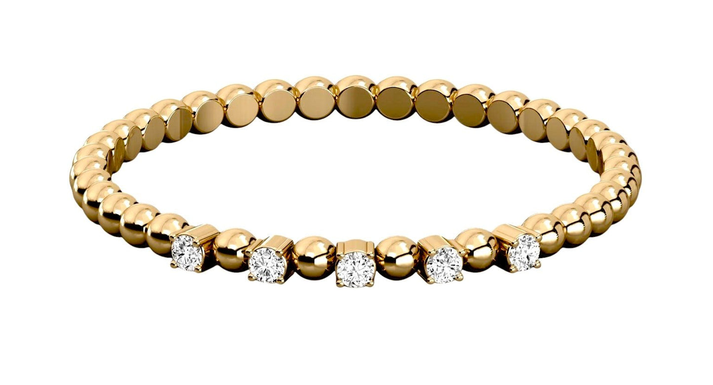 14k Diamond Bead Ring - PrettynGoldd