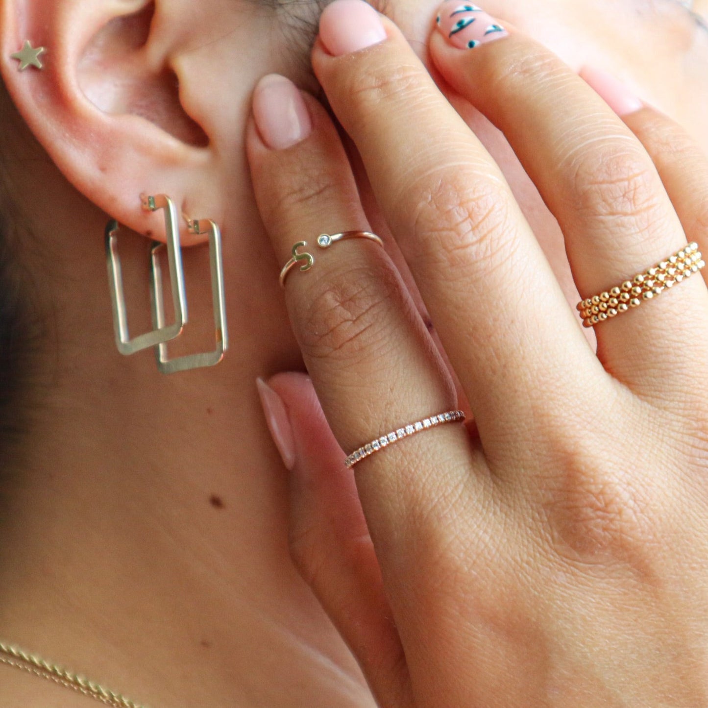 14k Initial Dainty Ring - PrettynGoldd