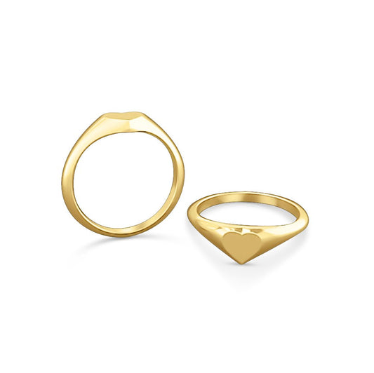 14k Mini Heart Signet Ring - PrettynGoldd