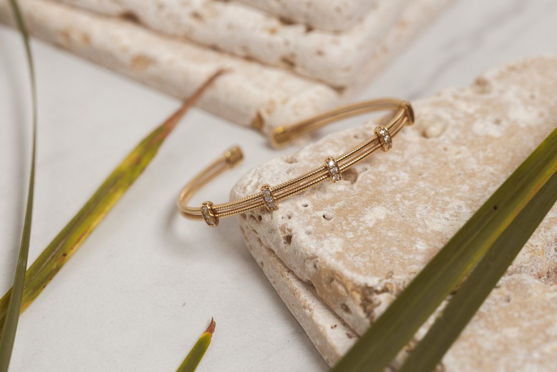 14K Diamond Open Style Bangle - PrettynGoldd
