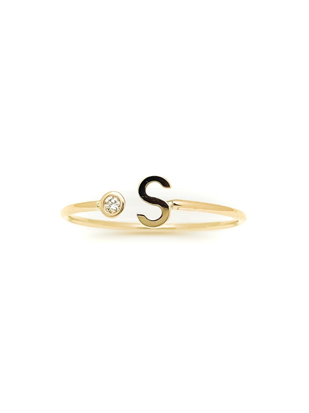 14k Initial Dainty Ring - PrettynGoldd