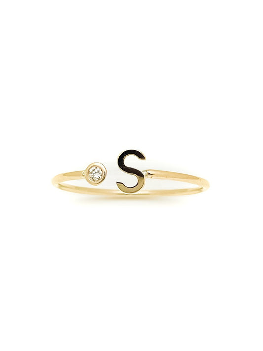 14k Initial Dainty Ring - PrettynGoldd