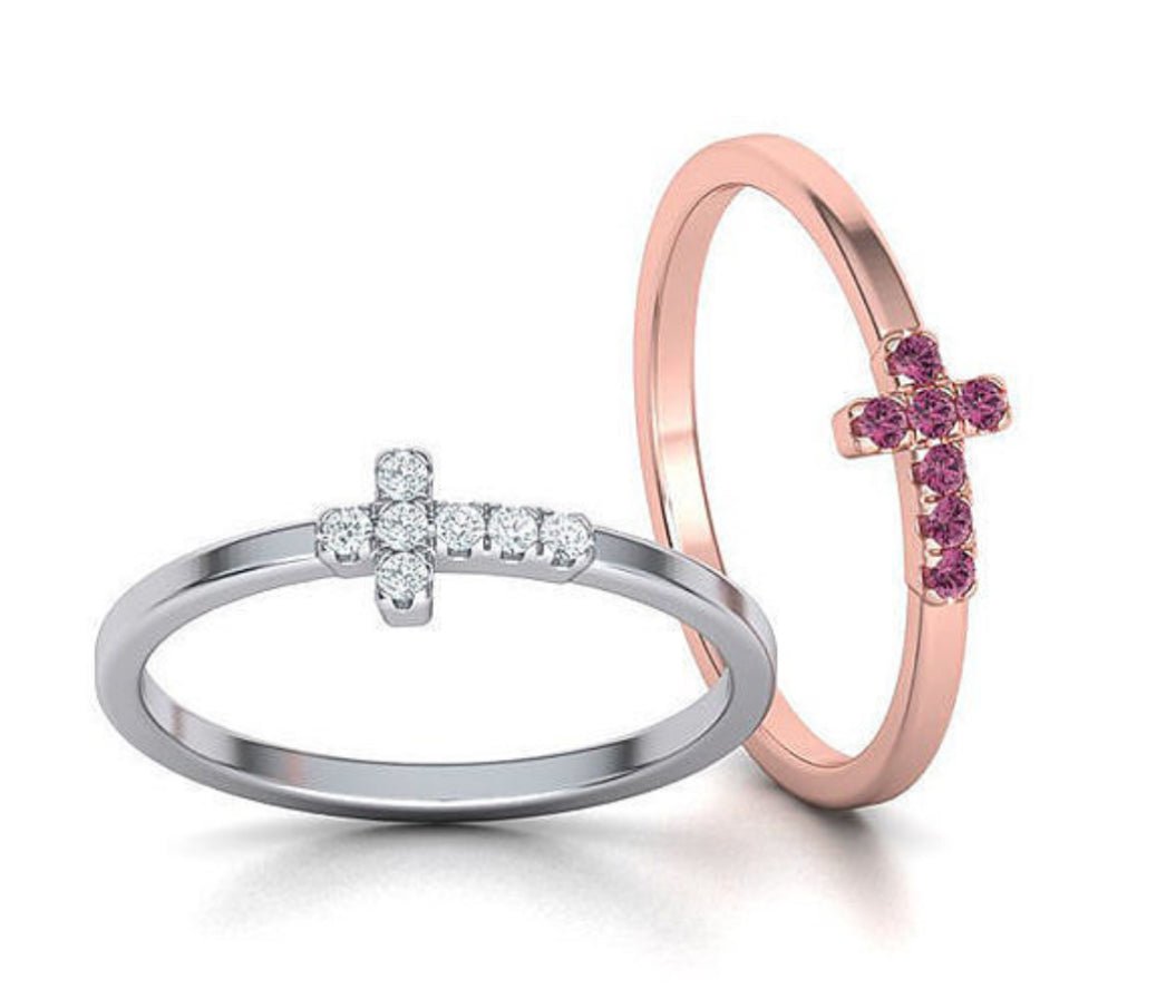 14k Diamond Cross Ring - PrettynGoldd