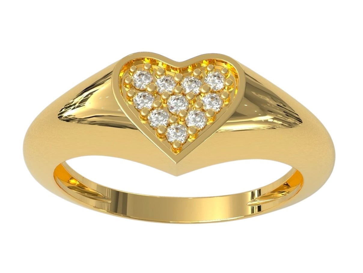 14k Diamond Heart Signet Ring - PrettynGoldd