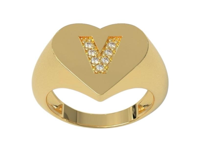 14k Diamond Initial Signet Ring - PrettynGoldd