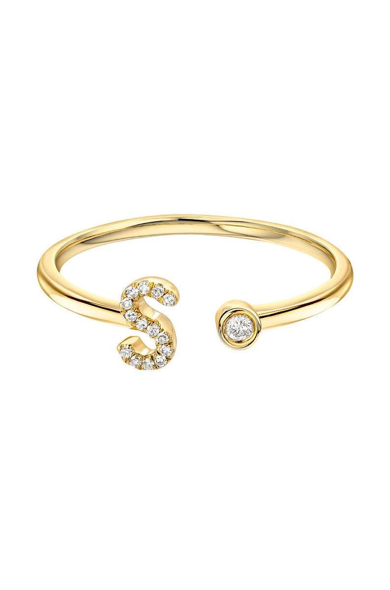 14k Diamond Initial Ring - PrettynGoldd